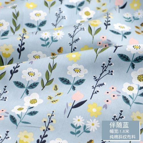 Fresh Floral Twill Cotton Fabric (50x160cm) - Ideal for DIY Baby Clothes, Newborn Pajamas, Quilt Covers, and Bed Sheets - High-Quality Sewing Cloth for Crafting