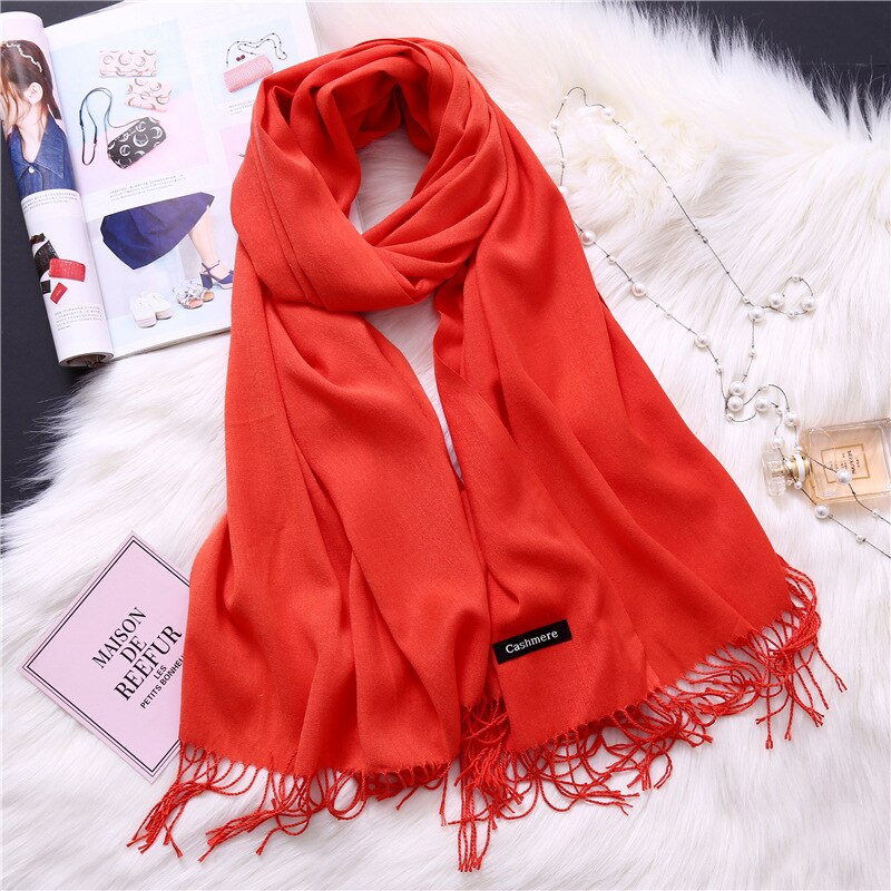 2022 Winter Scarves For Women Shawls Warm Wraps Lady Pashmina Pure Blanket Cashmere Scarf Neck Headband Hijabs Stoles Foulard