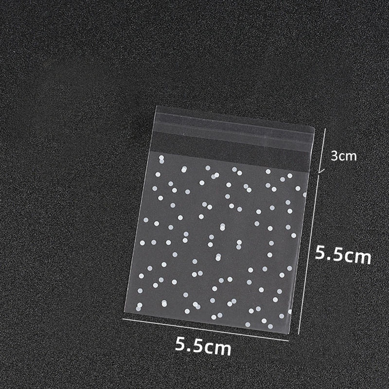 100pcs Plastic Transparent Cellophane Candy Bags Self Adhesive White Polka Dot Candy Cookie Gift Bags For Wedding Birthday Party