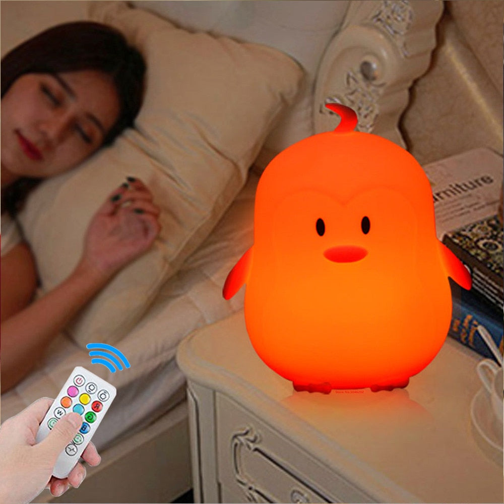 Owl LED Night Light Touch Sensor Remote Control 9 Colors Dimmable Timer Rechargeable Silicone Night Lamp for Children Baby Gift