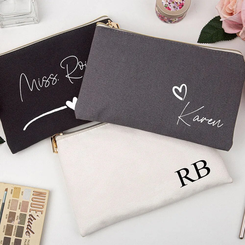 Makeup Bag Customizable Canvas Small Makeup Bag Bags of Makeup Bridal Shower Bachelorette Hen Party Bride to be Bridesmaid Gift