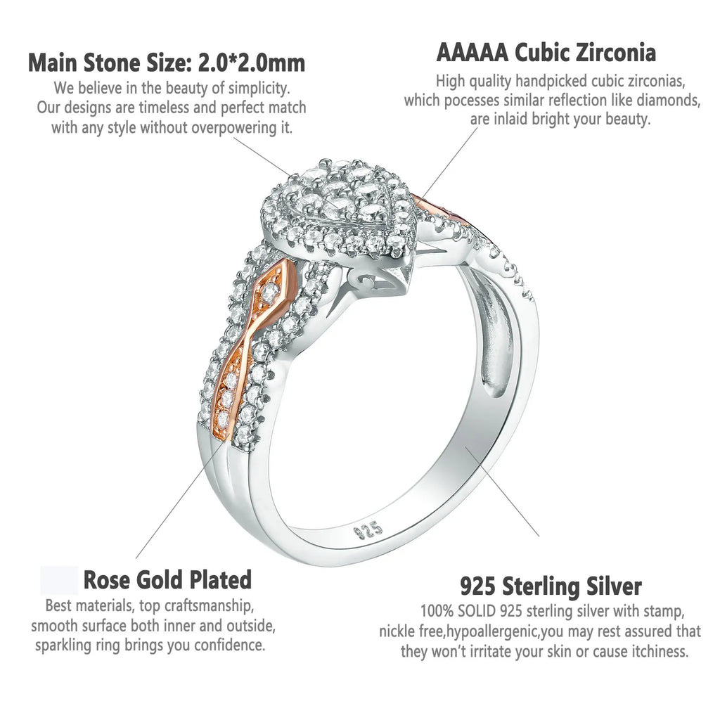 Newshe 3 Pcs 925 Sterling Silver Wedding Rings for Women 1.3 Ct Double Pear Shape AAAAA CZ Engagement Ring Set Trendy Jewelry