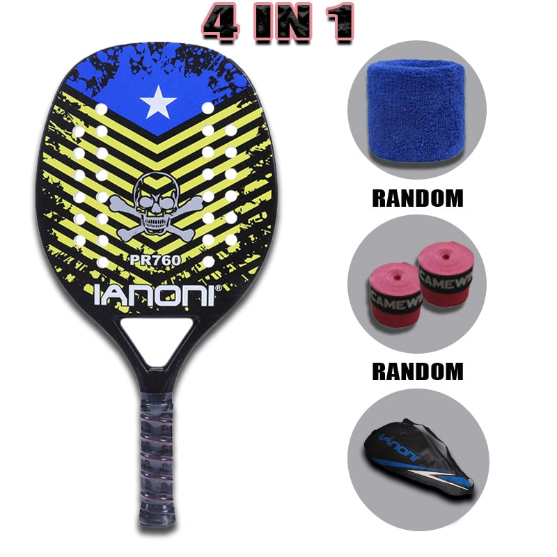 Camewin Adult Professional Full Carbon Beach Tennis Racket 4 IN 1 Soft EVA Face Raqueta With Bag Unisex Equipment Padel Rackets