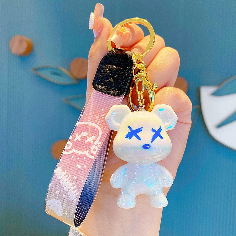 Cute Resin Keychain Charm Tie The Bear Pendant For Women Bag Car KeyRing Mobile Phone Fine Jewelry Accessories Kids Girl Gift