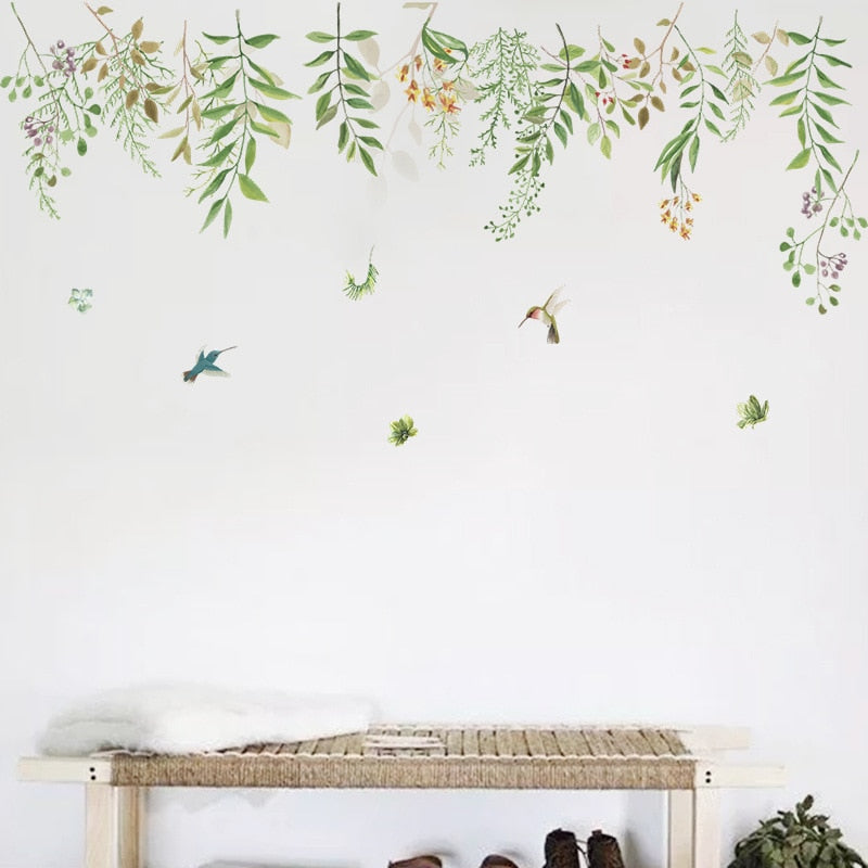 Removable Tropical Leaves Flowers Bird Wall Stickers Bedroom Living Room Decoration Mural Decals Plants Wall Paper Home Decor