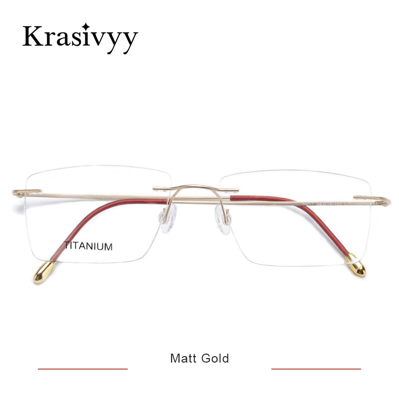 Krasivyy Titanium Glasses Frame Men 2023 New European Design Square Rimless Prescription Eyeglasses Eyewear Frame for Women