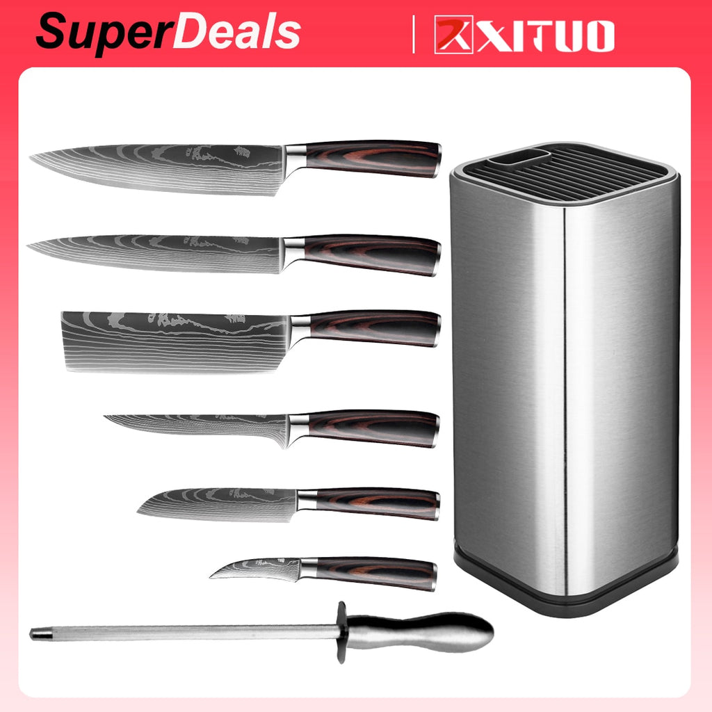 XITUO  8&quot;5&quot;3.5&quot; Japanese chef knife set 3 pcs Damascus steel Pattern kitchen knives sets Cleaver Paring Santoku Slicing utility