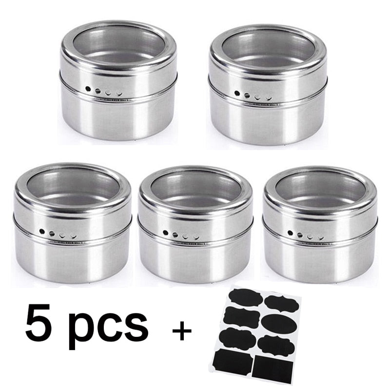 Magnetic Spice Jar Stainless Steel Seasoning Pot Set Household Condiment Bottle Magnetic Tank Rack with Stickers Kitchen Tools