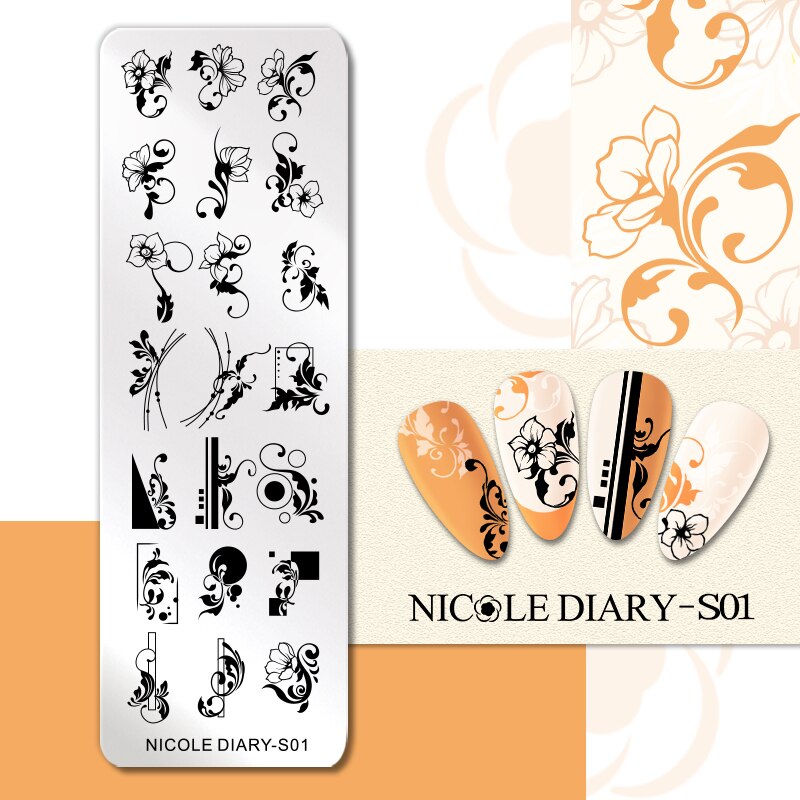 NICOLE DIARY Leaves Flower Stripe Design Stamping Plates Abstract Lady Face Nail Stamp Templates Leaf Floral Printing Stencil