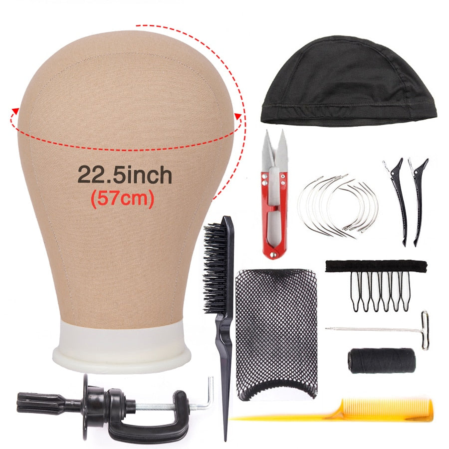 Alileader Training Mannequin Head Canvas Block Head Display Styling Mannequin Manikin Head Wig Stand Free Get T Needle Holder