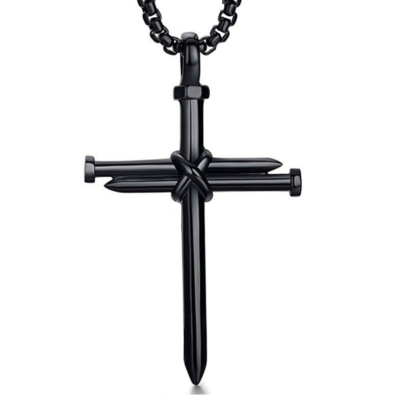 Fashion Vintage Flame Cross Pendant Necklace For Women Men Long Chain Punk Goth Trendy Accessories Choker Gothic Jewelry