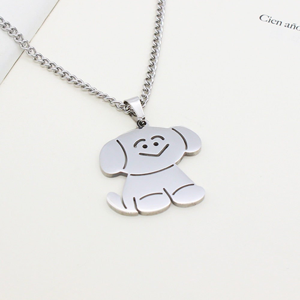 2023 Hip Hop Titanium Steel Pendant Necklace For Women Men Cute Kpop Korean Fashion Doodle Necklace Couple Jewelry Party Gift