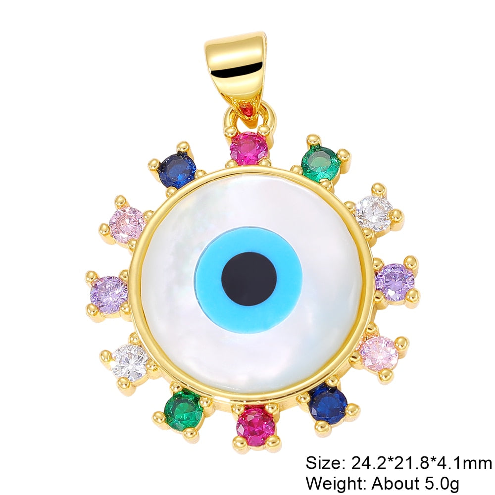 Juya DIY Luxury Multicolor Cubic Zirconia Enamel Greek Evil Eye Charms For Handmade Women Fashion Pendant Turkish Jewelry Making