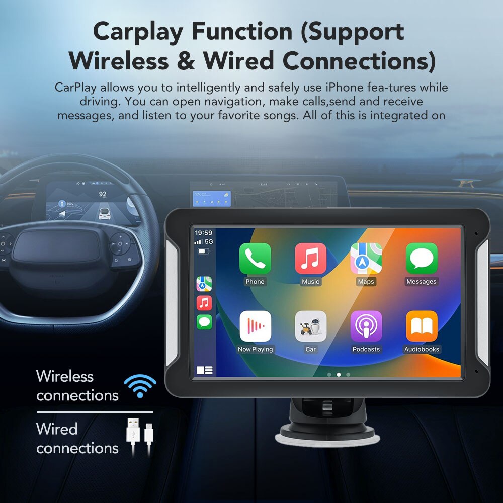 Universal Portable car radio 7inch Multimedia Video Player Wireless CarPlay Android Auto Touch Screen For BMW VW Nissan Benz KIA