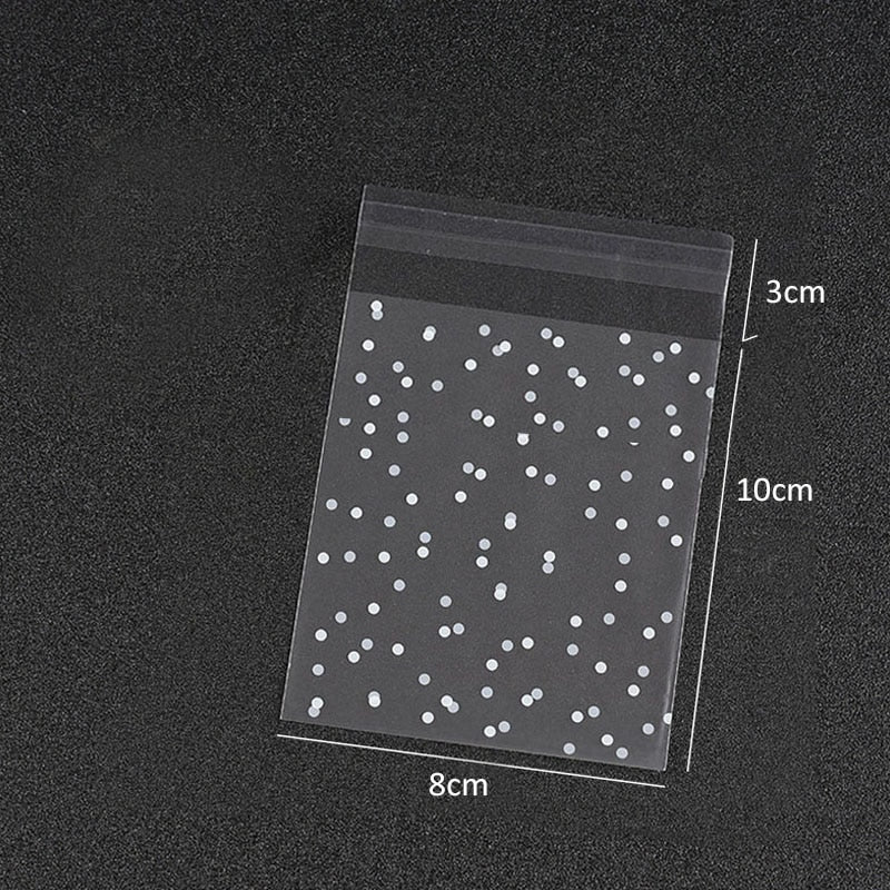 100pcs Plastic Transparent Cellophane Candy Bags Self Adhesive White Polka Dot Candy Cookie Gift Bags For Wedding Birthday Party