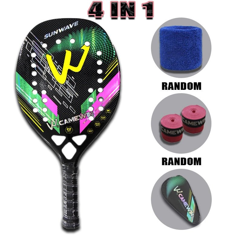 Camewin Adult Professional Full Carbon Beach Tennis Racket 4 IN 1 Soft EVA Face Raqueta With Bag Unisex Equipment Padel Rackets