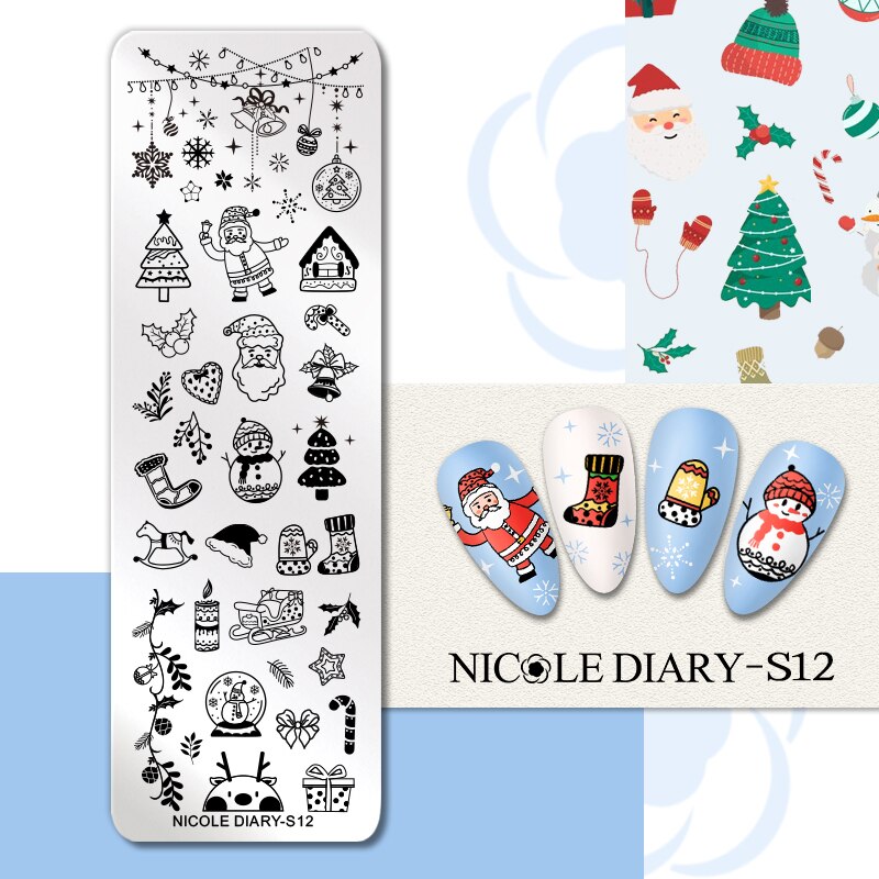 NICOLE DIARY Leaves Flower Stripe Design Stamping Plates Abstract Lady Face Nail Stamp Templates Leaf Floral Printing Stencil