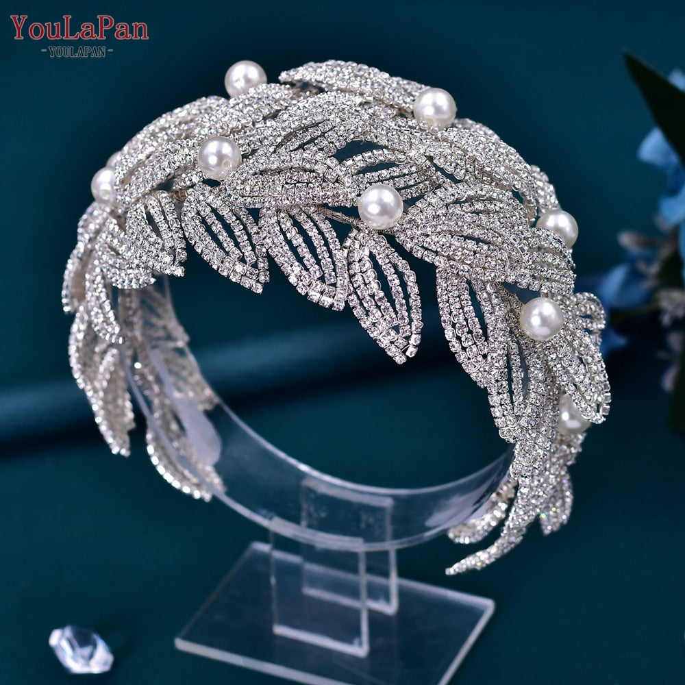 TOPQUEEN HP240 Golden Wedding Hair Jewelry Luxury Crystal Hair Ornaments Rhinestone Wedding Crown Woman Tiara Pageant Headband