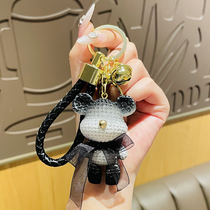 Cute Resin Keychain Charm Tie The Bear Pendant For Women Bag Car KeyRing Mobile Phone Fine Jewelry Accessories Kids Girl Gift