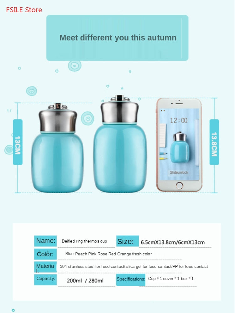 FSILE 200ML/280ML Mini Cute Coffee Vacuum Flasks Thermos Stainless Steel Travel Drink Water Bottle Thermoses Cups and Mugs