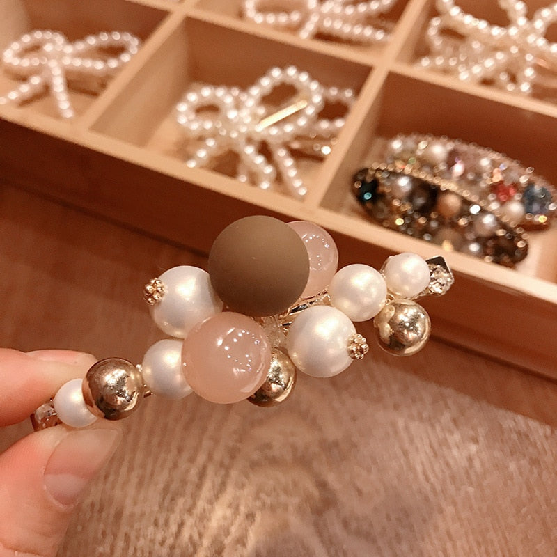 2020 New Korean Sweet Imitation Pearl Spring Clip Hairpin Rhinestone Barrettes for Women Fashion Hair Accessories