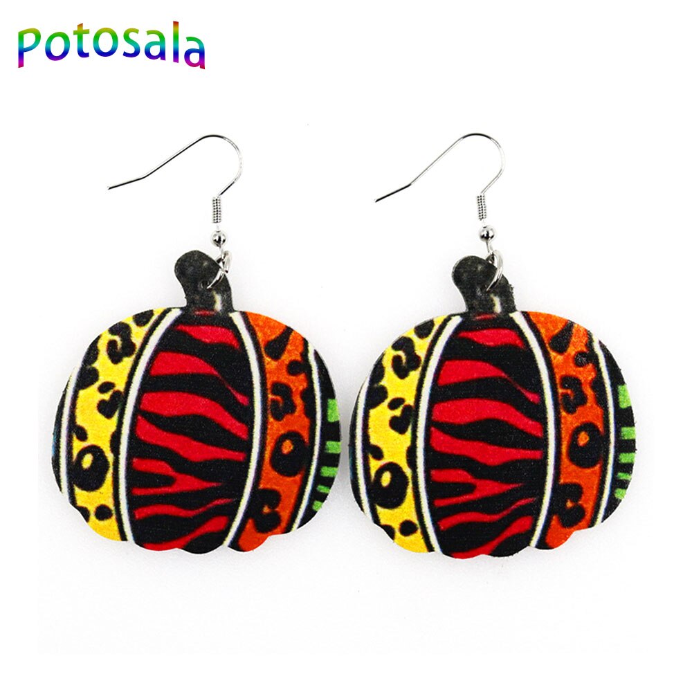 Pumpkin Maple Thanksgiving Leather Earrings Women Vintage Unique Floral Checked Print Leather Teardrop Dangle Earrings Gifts
