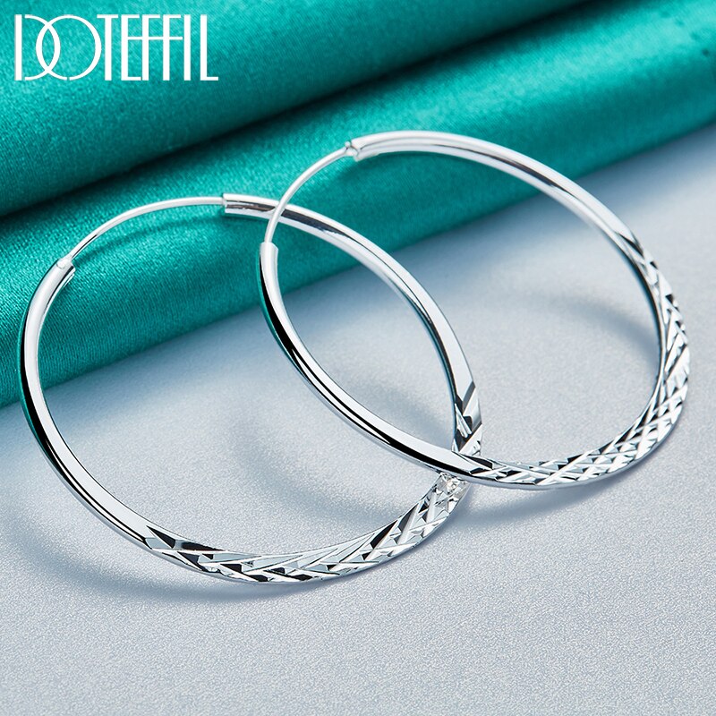 DOTEFFIL 925 Sterling Silver Round 40/45/50mm Hoop Earring For Woman Luxury Fashion Charm Jewelry