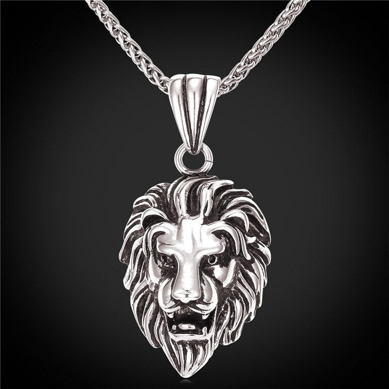 U7 Black Lion Charms Necklace Rock Punk Style Men/Women Retro Jewelry Gold Color Stainless Steel Chain Necklace & Pendant P807