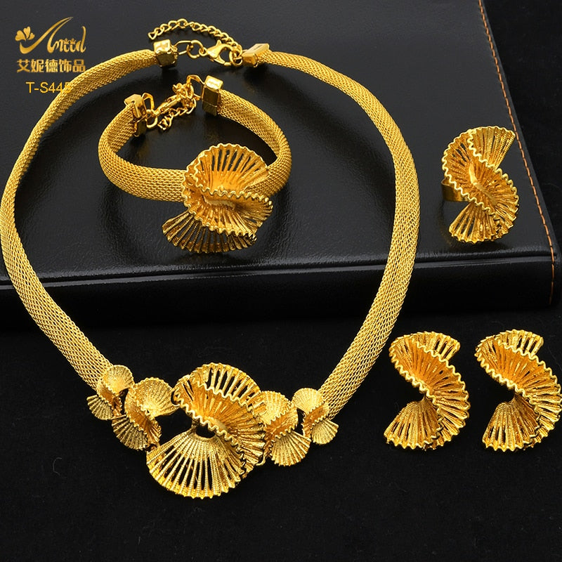 ANIID Ethiopian Gold Plated Jewelry Set For Women Bridal Dubai Jewellery Wedding Brazilian Eritrean African Earring Necklace Set