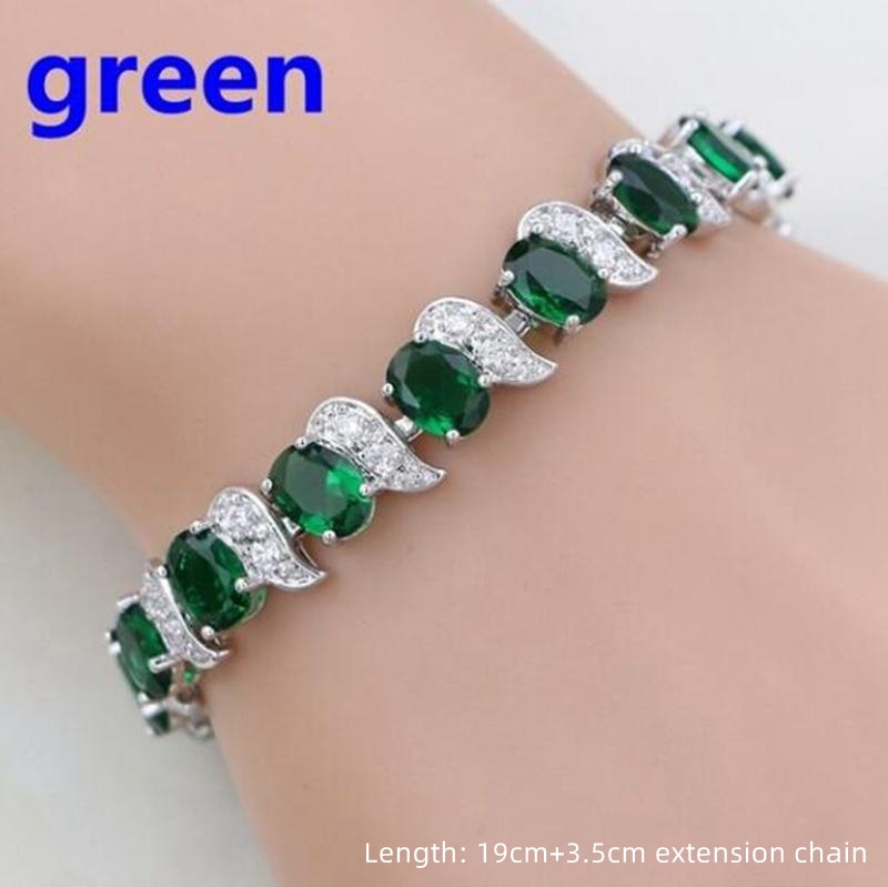 Elegant Green Oval Crystal Cross Link Bracelet Luxury Fashion Accessories Tennis Bracelet for Women