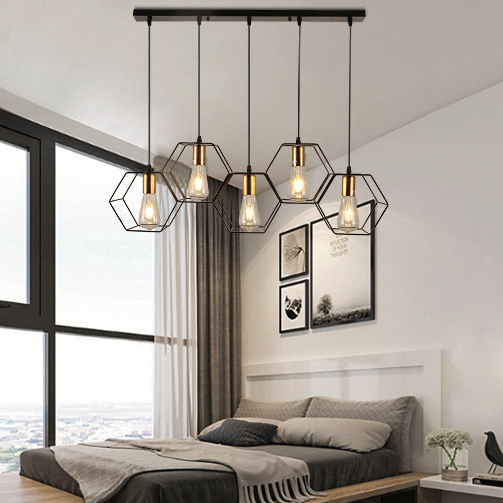 Modern LED Chandelier Hanging E27 Lamp Geometric Metal Frame Lamp Suitable For Creative Light Above the Table Bedroom