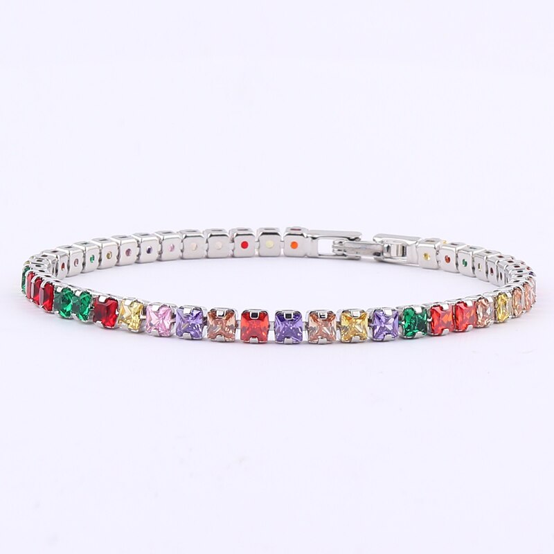 2022 New Rainbow Crystal Tennis Bracelets For Women Bracelet Set 18K Gold Silver Colorful Zirconia Femme Bridal Wedding Jewelry