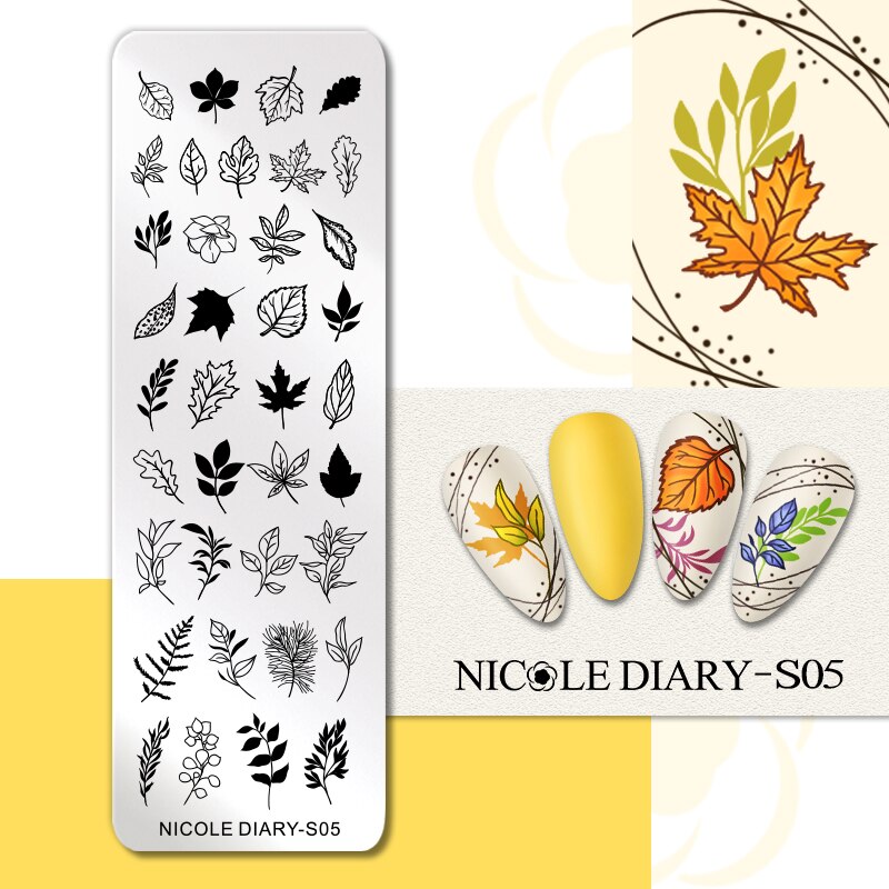 NICOLE DIARY Leaves Flower Stripe Design Stamping Plates Abstract Lady Face Nail Stamp Templates Leaf Floral Printing Stencil