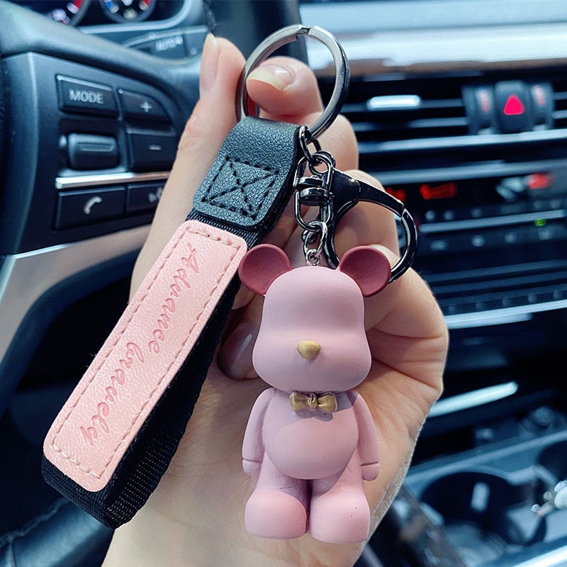 Cute Resin Keychain Charm Tie The Bear Pendant For Women Bag Car KeyRing Mobile Phone Fine Jewelry Accessories Kids Girl Gift