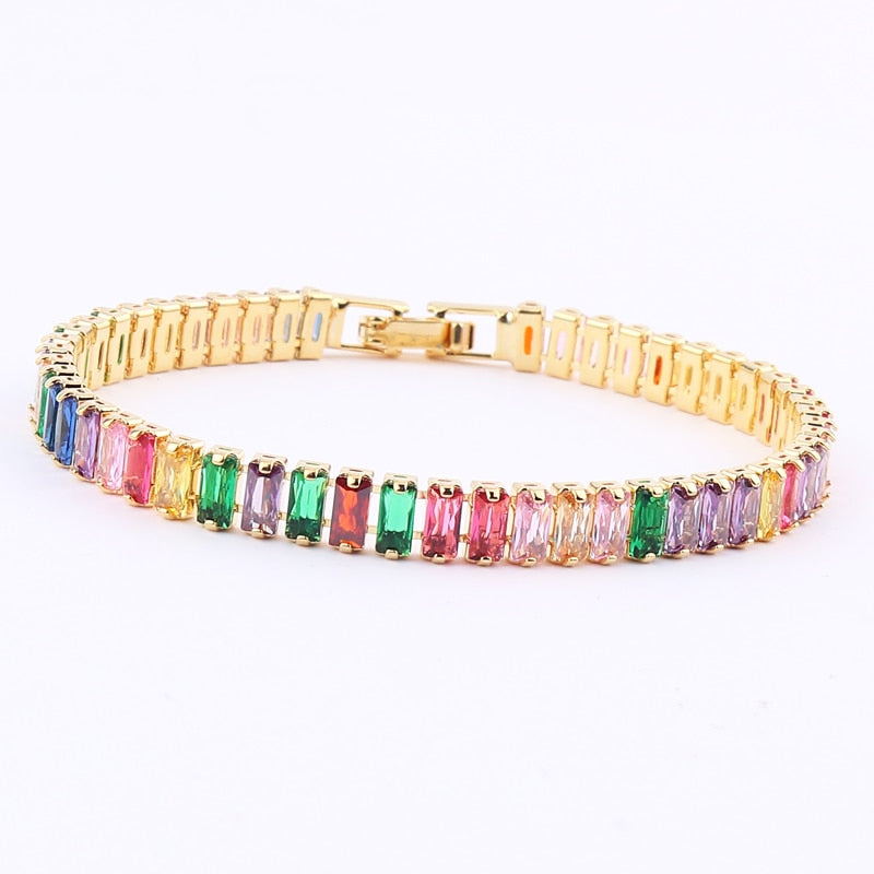 Gold filled baguette cubic zirconia bracelet for women men luxury jewelry rainbow cz tennis gorgeous trendy bangle girls gift