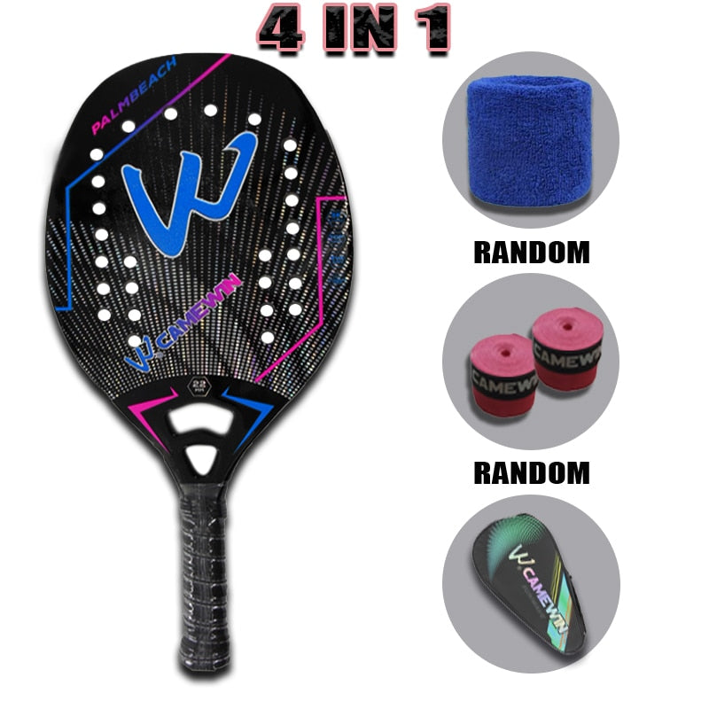 Camewin Adult Professional Full Carbon Beach Tennis Racket 4 IN 1 Soft EVA Face Raqueta With Bag Unisex Equipment Padel Rackets