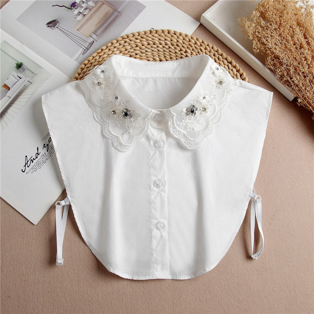 Fashion 2023 Front Tie White Fake Collar for Women Stand Detachable Collar Fake Girls Vintage Lace Ladies False Blouse Collar