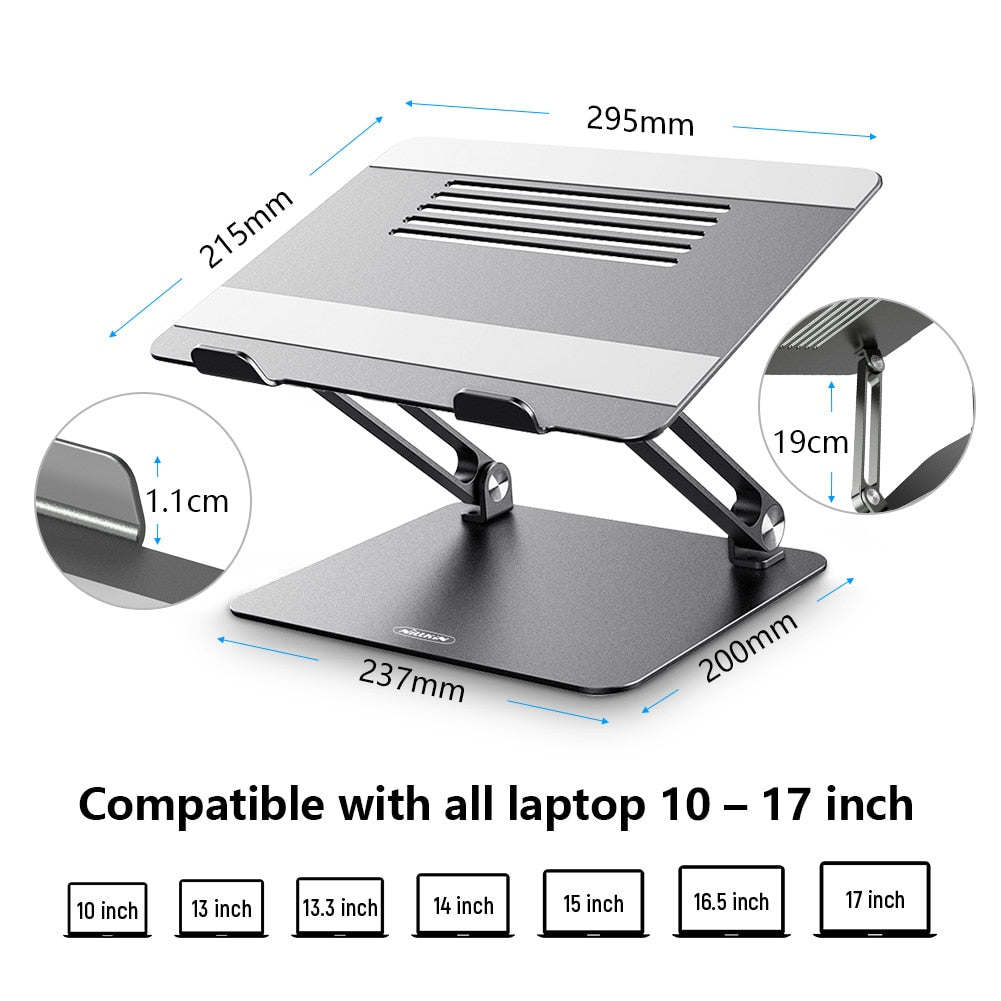 NILLKIN Laptop Stand Adjustable Aluminium Alloy Notebook Stand Multi-Angle Stand Heat Release Foldable Compatible with 10-17 ''