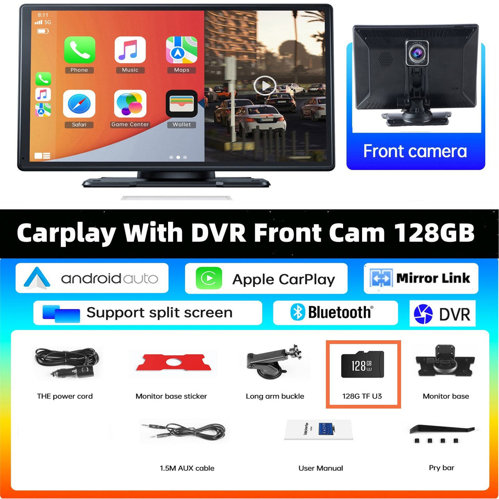 TOGUARD 9" Wireless Carplay Android Auto Multimedia Car Play Monitor Dual Len Cam Car Screen DVR GPS Wifi BT with Reverse Camera