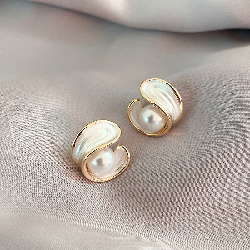 Design sense Exquisite Geometric Enamel Pearl Earrings 2022 New Jewelry Party Luxury Accessories For Women&#39;s Unusual Earrings