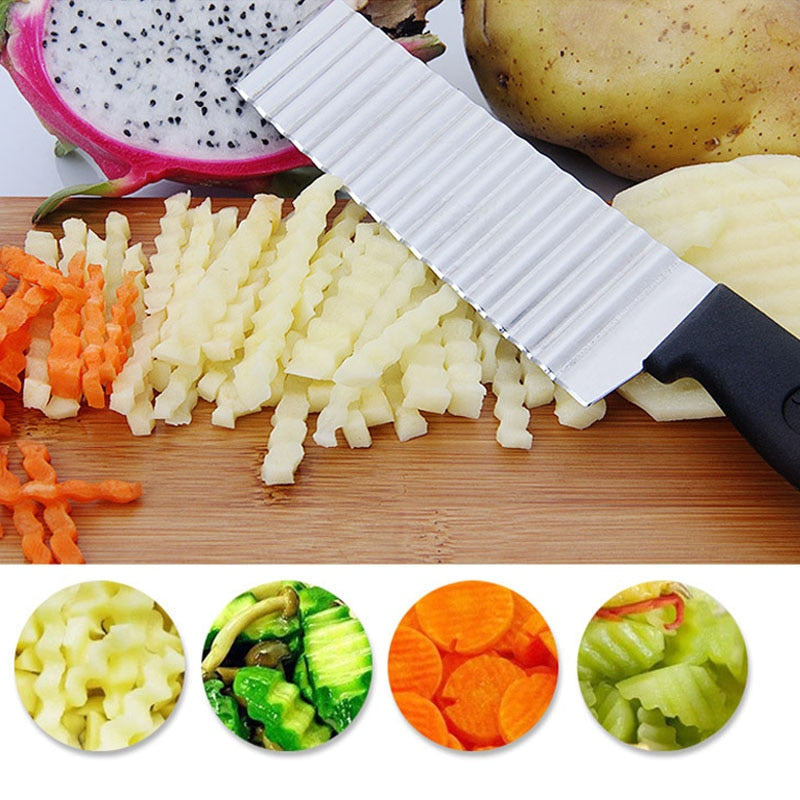 Stainless Steel Potato Chip Slicer Dough Vegetable Fruit Crinkle Wavy Slicer Knife Potato Cutter Chopper French Fry Maker