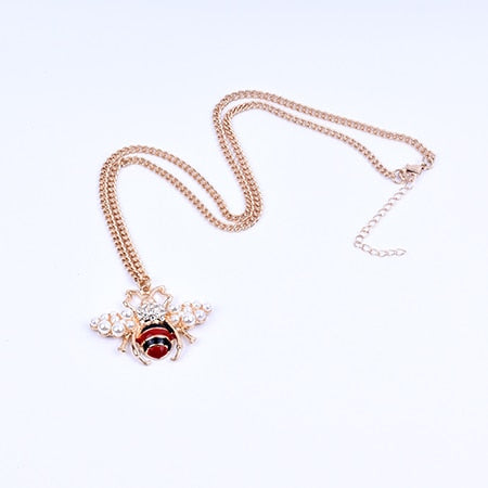 New Fashion Women Bee Pearl Crystal Necklace Jewelry Clothing Accessories Chain Alloy Non-oxidizing Necklace