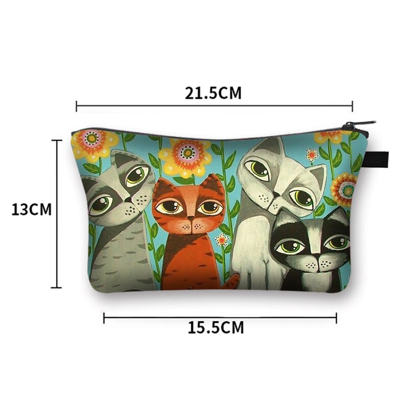 Cute Cat Print Cosmetic Case Women Makeup Bags Cartoon Kitten Cosmetic Bags Ladies Travel Storage Bag Girls Make Up Organizers