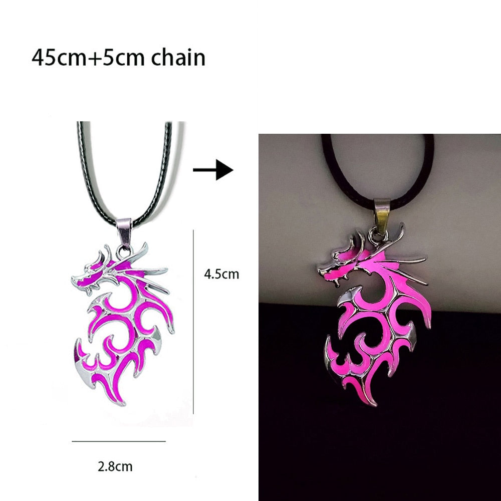 Glow-in-the-Dark Necklace for Men or Women with Luminous Dragon Necklace Glowing Night Fluorescence Antique Silver-Plated Halloween.