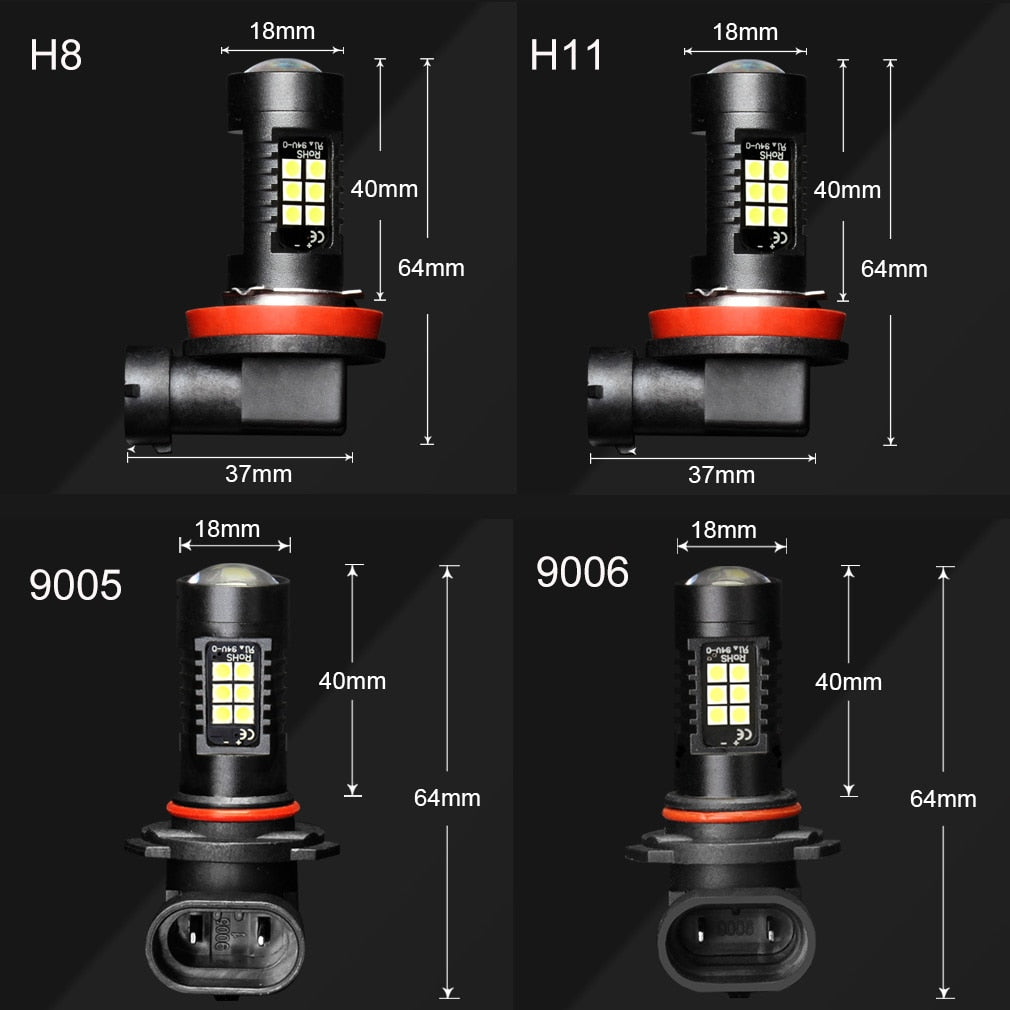 2Pcs H8 H11 Led HB4 9006 HB3 9005 Fog Lights Bulb 3030SMD 1200LM 6000K White Car Driving Running Lamp Auto Leds Light 12V 24V