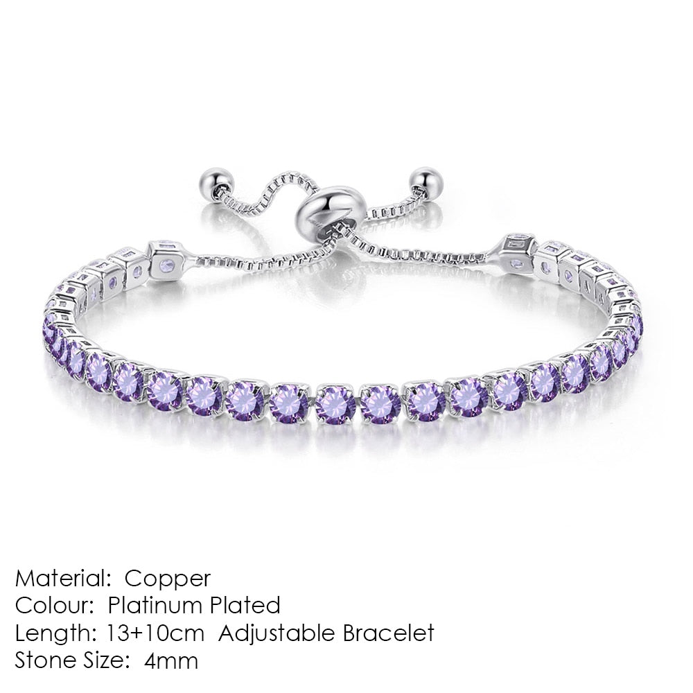 Tennis Bracelets For Women Shining White Gold Color Single-layer Zircon Adjustable Slider Buckle Charm Bracelet Fashion Jewelry