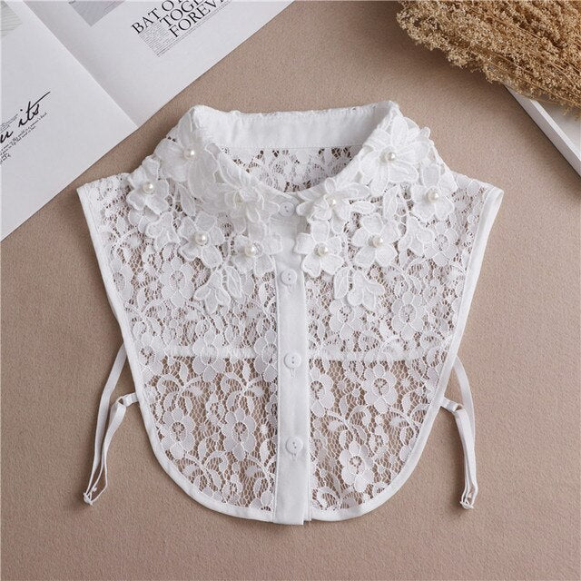 Fashion 2023 Front Tie White Fake Collar for Women Stand Detachable Collar Fake Girls Vintage Lace Ladies False Blouse Collar