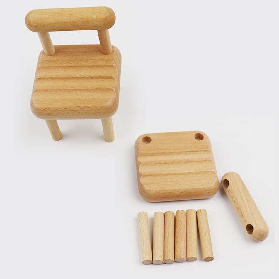 Cute Mini Chair Phone Holder, Card Display Wooden Stand for Desk, Multi-Angle Universal Mobile Phone Stand for iPhone Samsung