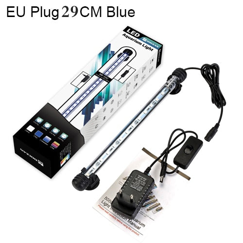 Barre lumineuse LED étanche pour aquarium, poisson précieux, bleu et blanc, 19 cm, 29 cm, 39 cm, 49cm, lampe à clip sous-marine SubSN, décor inclus UE