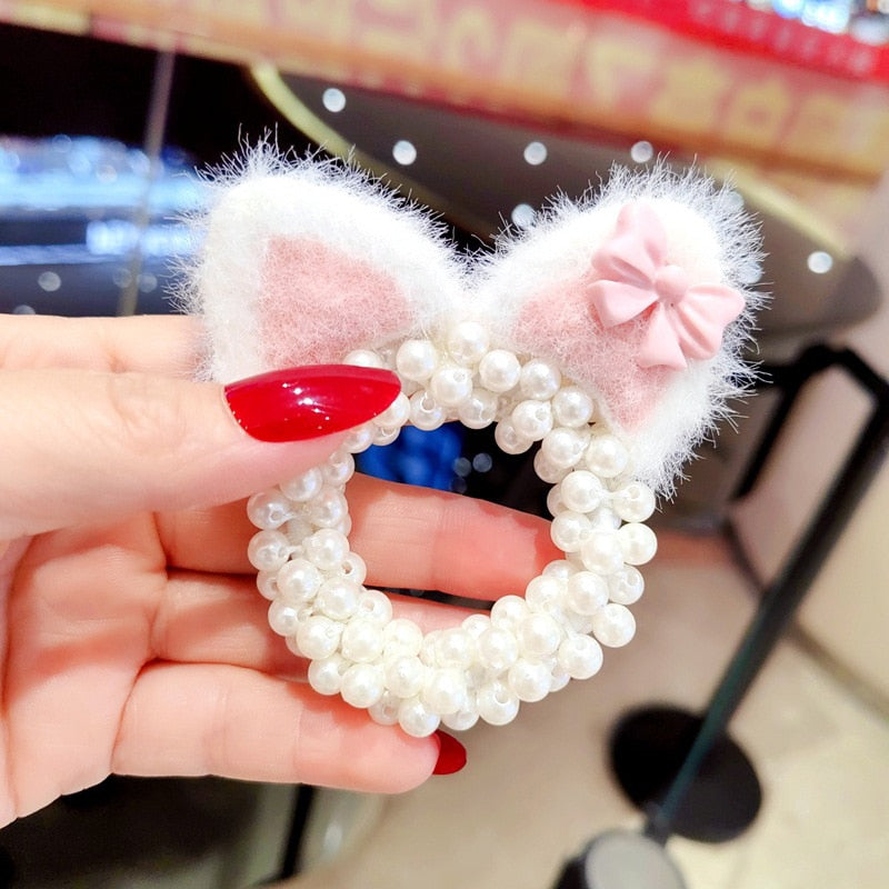 Fashion Pearl Crown Princess Hair Bands Elastic Rubber Bands Children Ball Hair Bun Ties Hair Styling Accessories